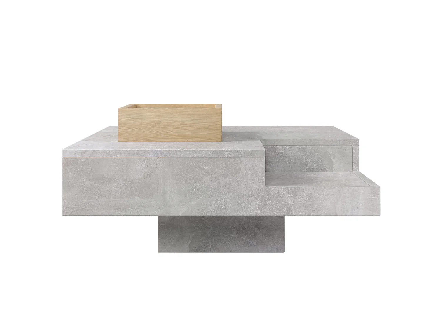 Table basse 72/72/30 cm avec boîte de rangement amovible Panneau de particules gris béton et couleur bois