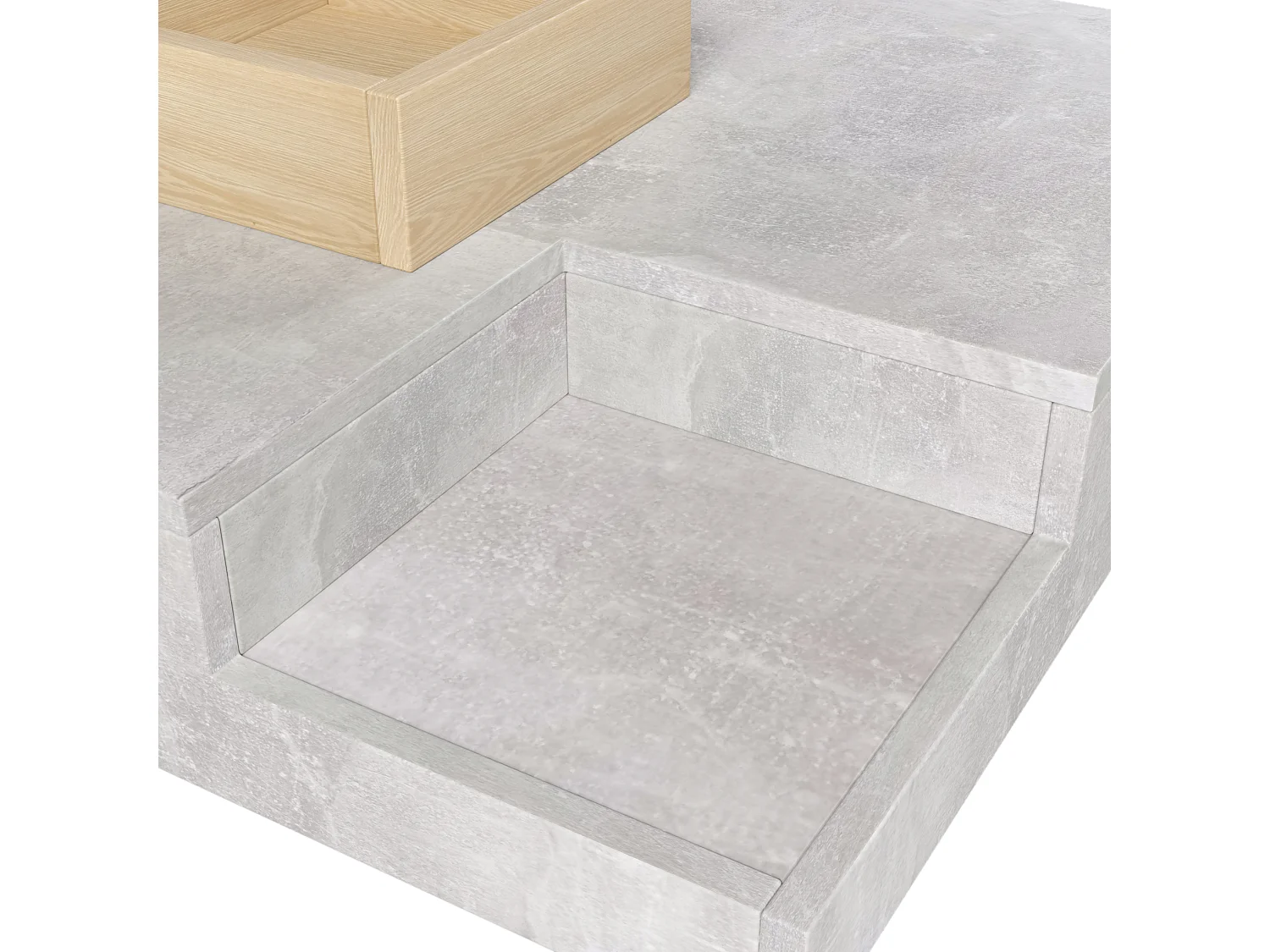 Table basse 72/72/30 cm avec boîte de rangement amovible Panneau de particules gris béton et couleur bois