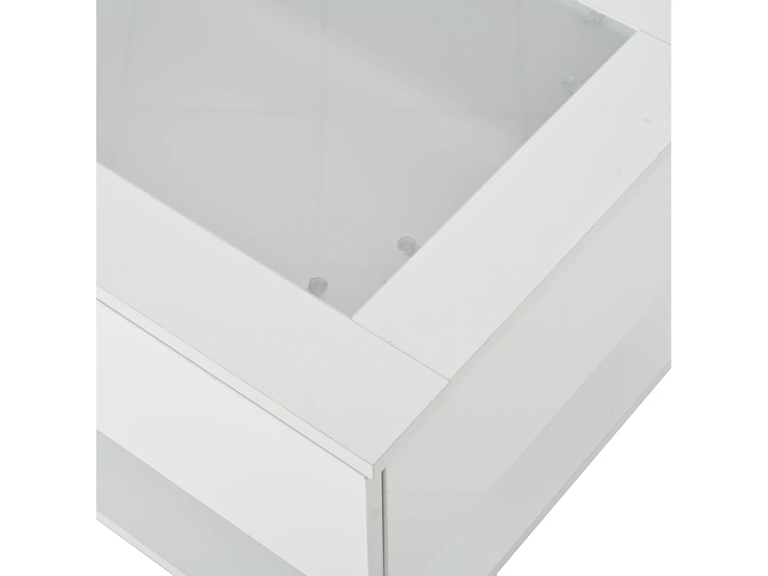 Mesa de centro em aglomerado branco brilhante e vidro temperado, 100 x 50 x 35 cm, com 2 gavetas e LED