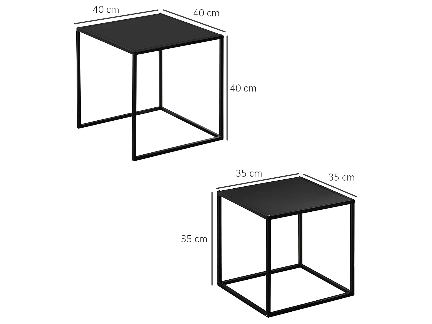 Table basse gigogne 40/40/40 cm et 35/35/35 cm avec design moderne Acier noir Ensemble 2 pièces