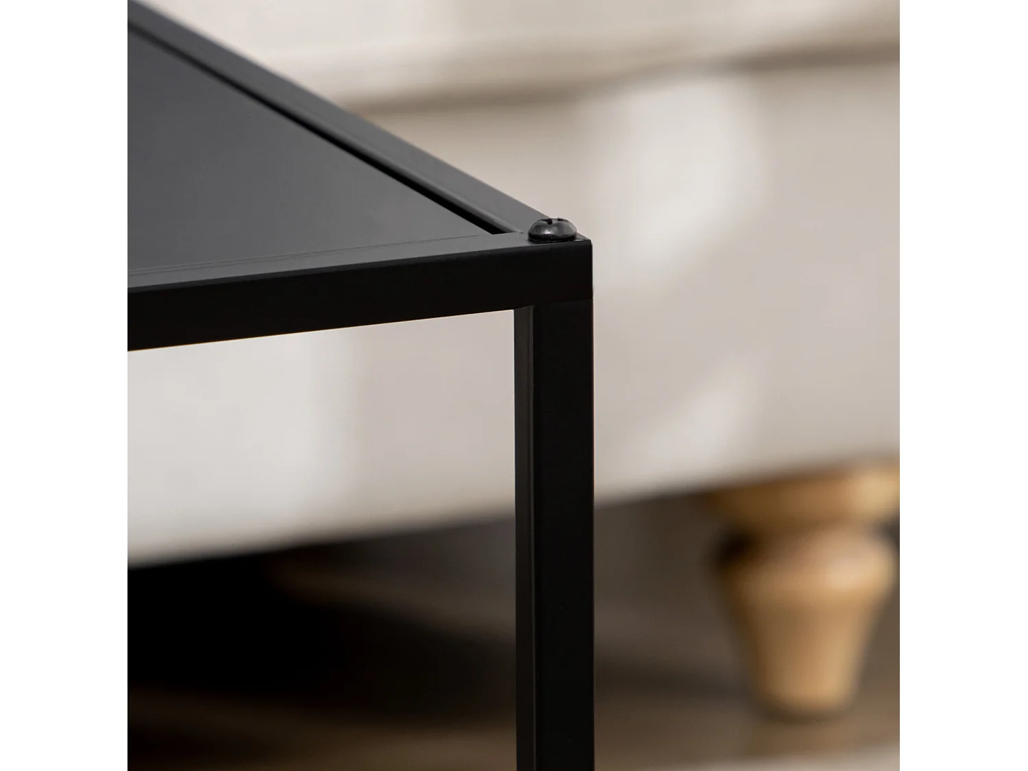 Table basse gigogne 40/40/40 cm et 35/35/35 cm avec design moderne Acier noir Ensemble 2 pièces