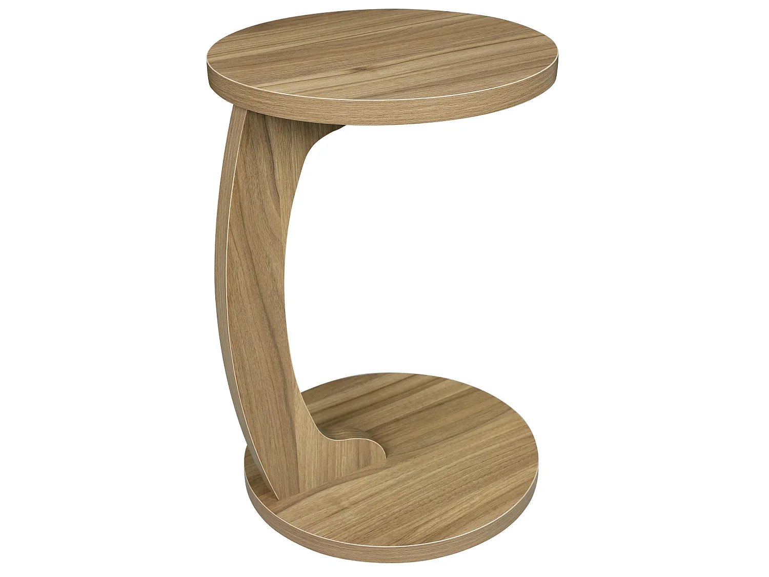 Mesa auxiliar redonda en forma de C de MDF color roble claro, 38 x 55 cm