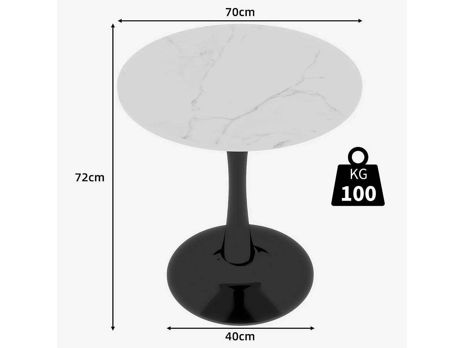 Table basse ronde avec plateau effet marbre noir et blanc