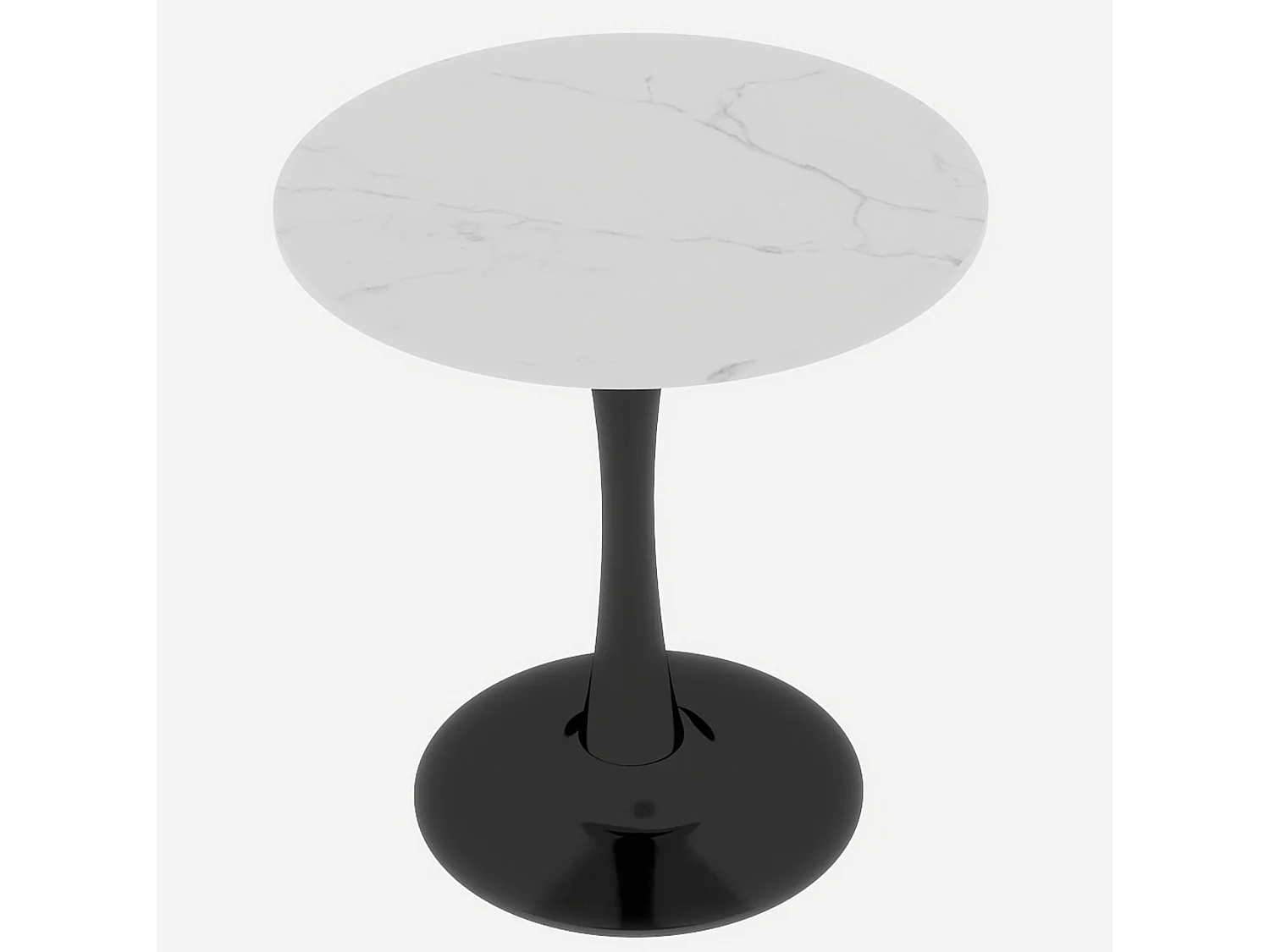 Table basse ronde avec plateau effet marbre noir et blanc