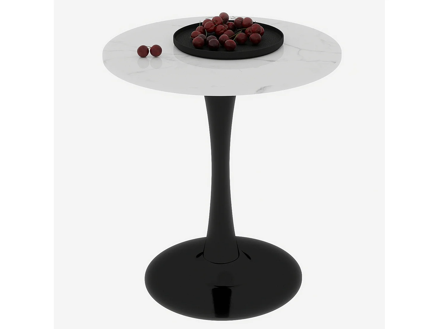 Table basse ronde avec plateau effet marbre noir et blanc