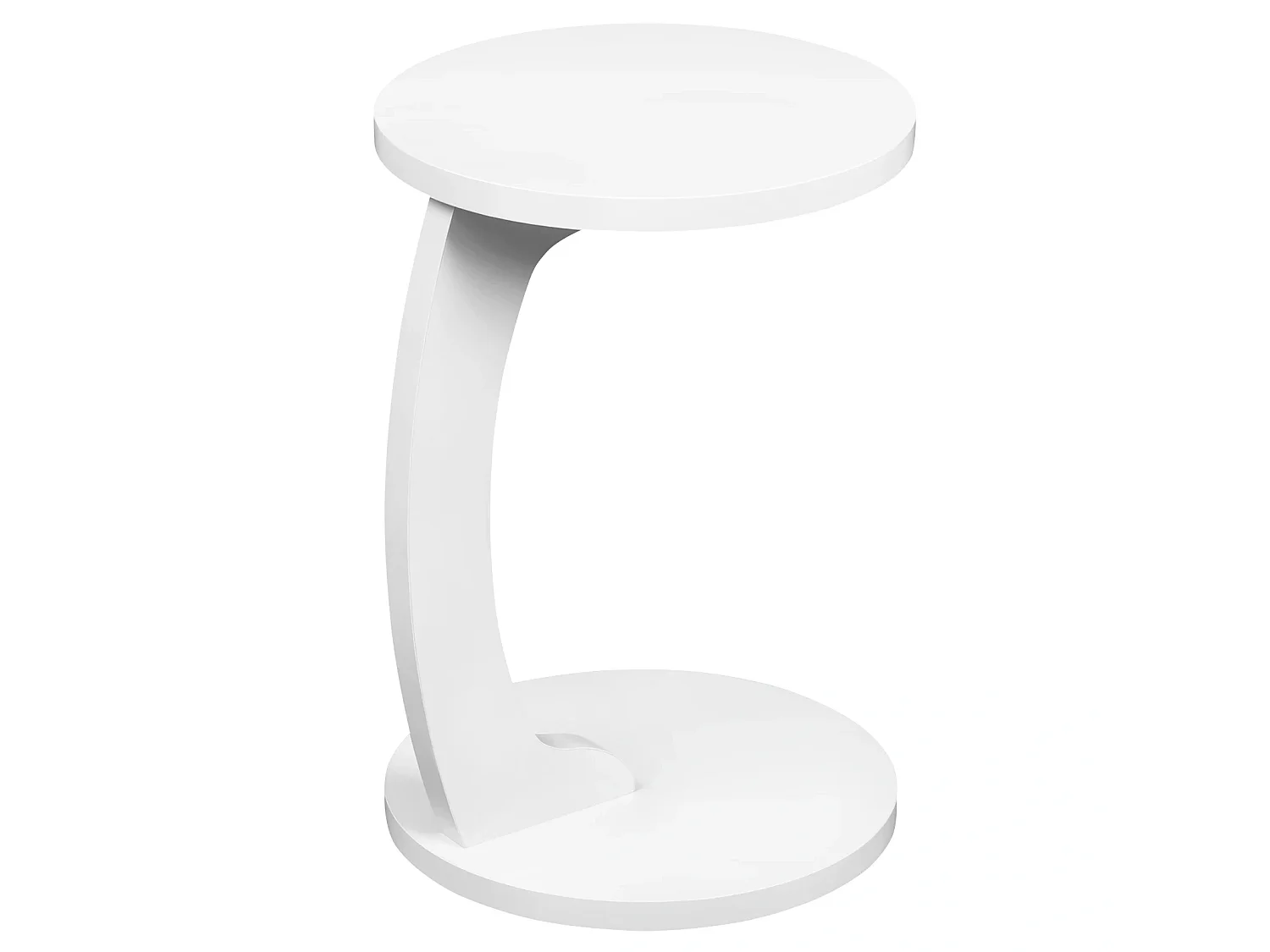 Mesa auxiliar redonda en forma de C de MDF blanco, 38 x 55 cm