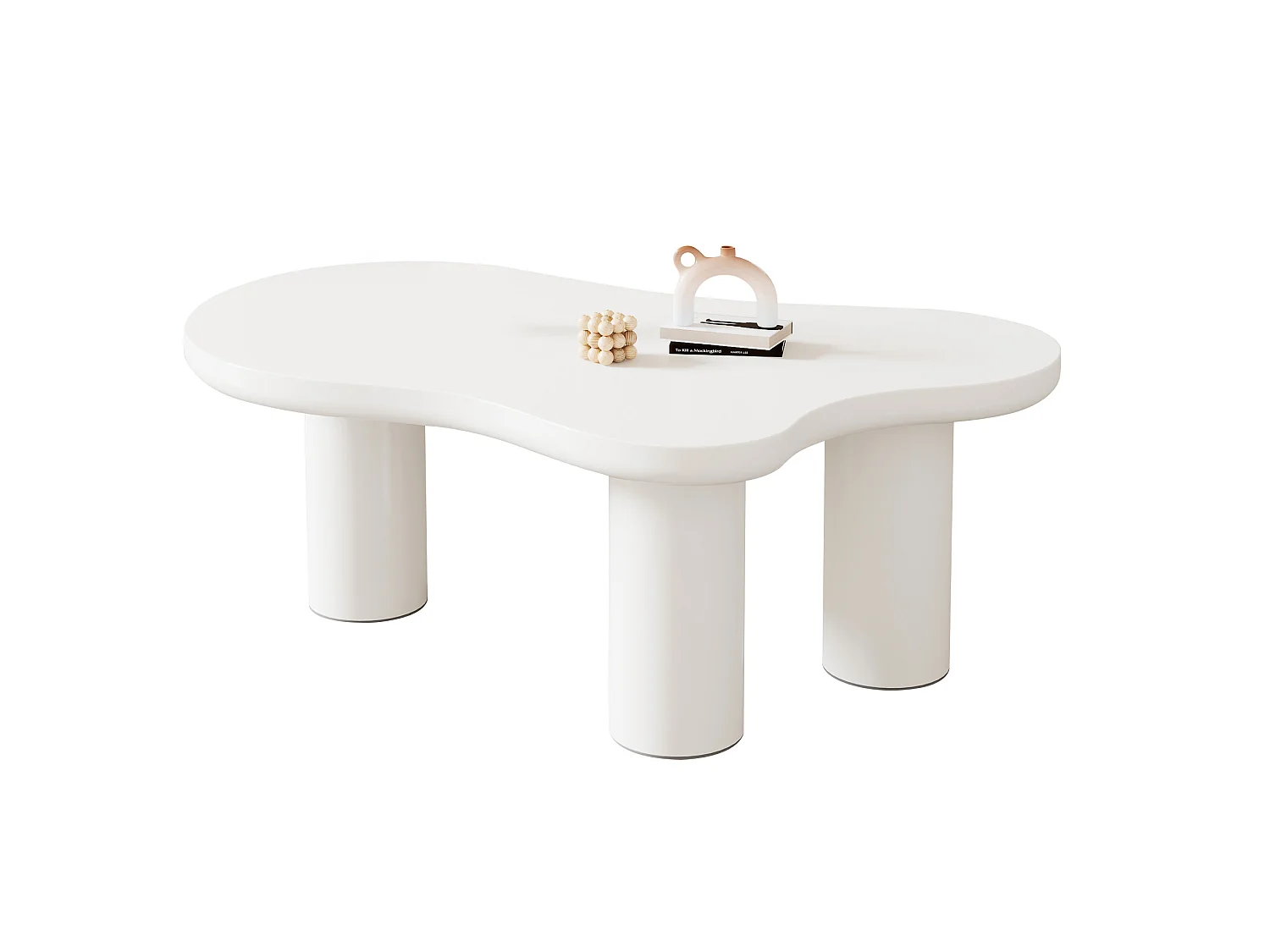 Table basse 107/66/40.5 cm avec design nuage et patins feutre MDF blanc