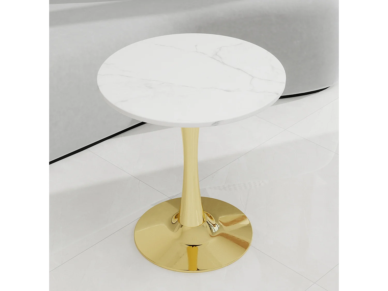 Table basse ronde 70.1 cm avec plateau en marbre artificiel Doré blanc