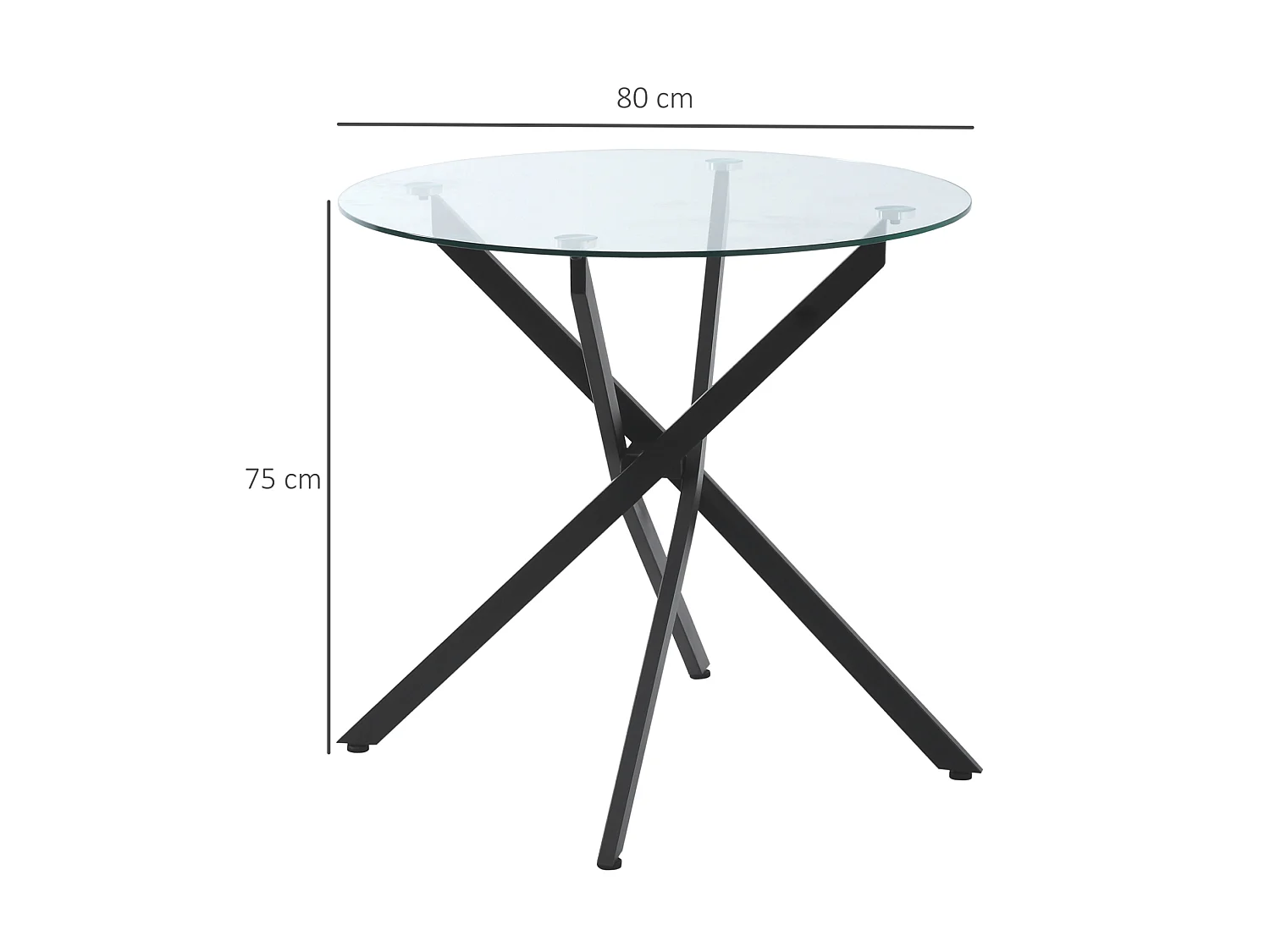 Table basse ronde 80/80/75 cm avec verre trempé et pieds réglables Noir