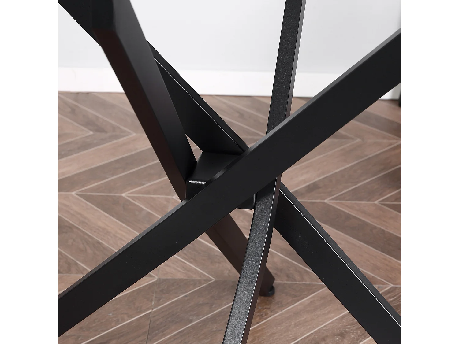 Table basse ronde 80/80/75 cm avec verre trempé et pieds réglables Noir