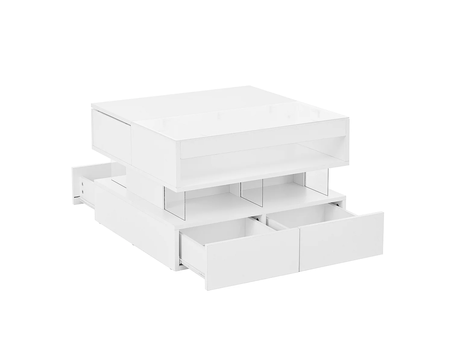 Table basse relevable 70/67/57 cm avec éclairage LED 16 couleurs et rangements Blanc