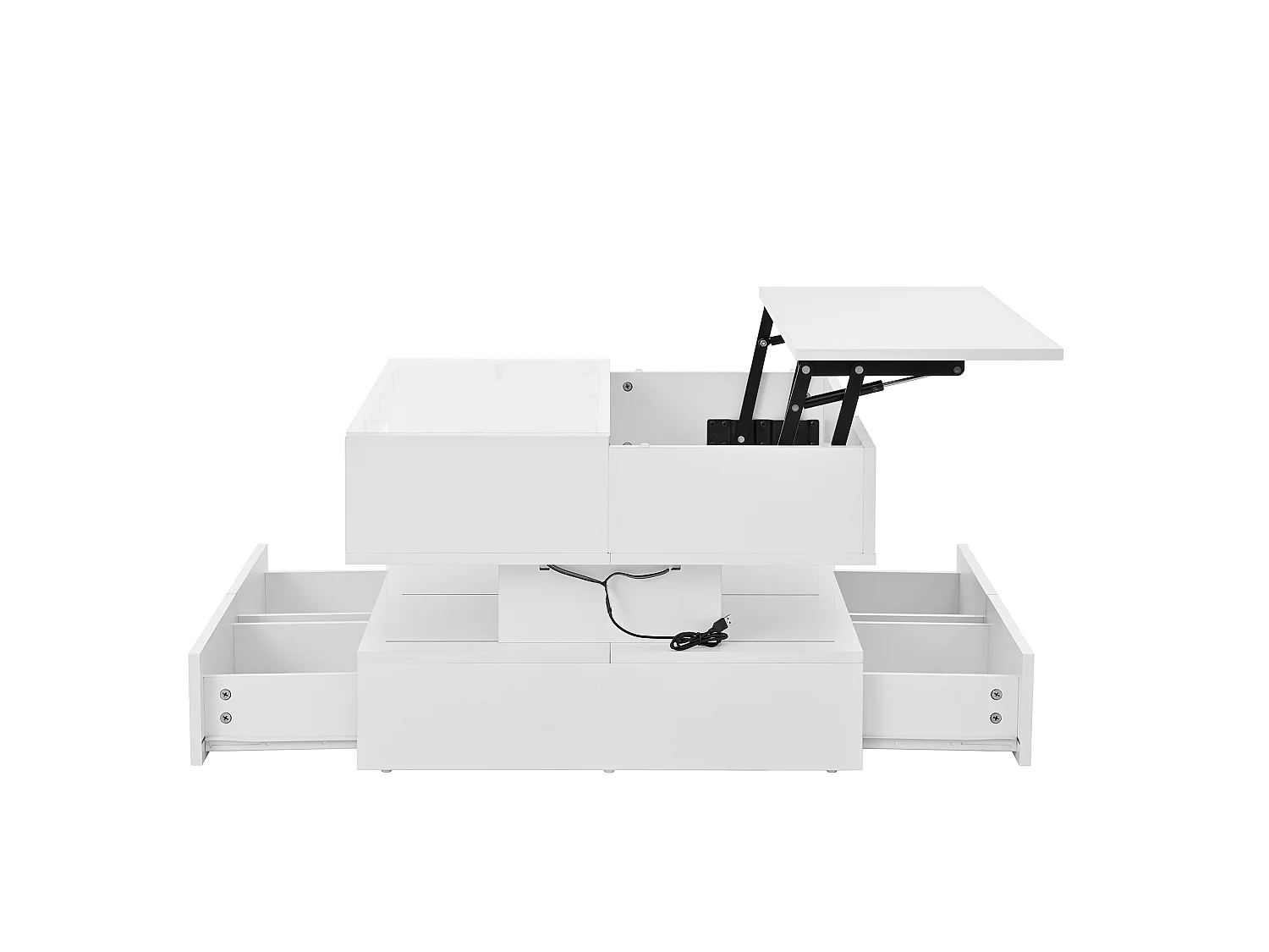 Table basse relevable 70/67/57 cm avec éclairage LED 16 couleurs et rangements Blanc