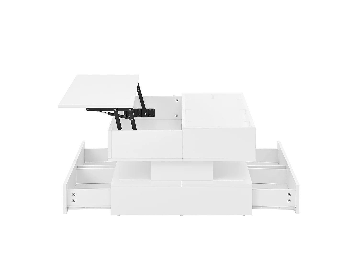 Table basse relevable 70/67/57 cm avec éclairage LED 16 couleurs et rangements Blanc