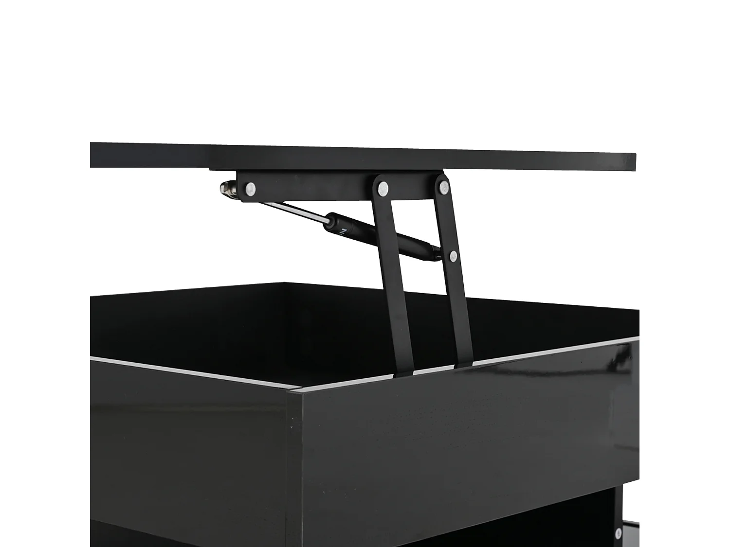 Tavolino da salotto in pannelli di particelle nero 65 x 65 cm con piano sollevabile, 2 cassetti e LED