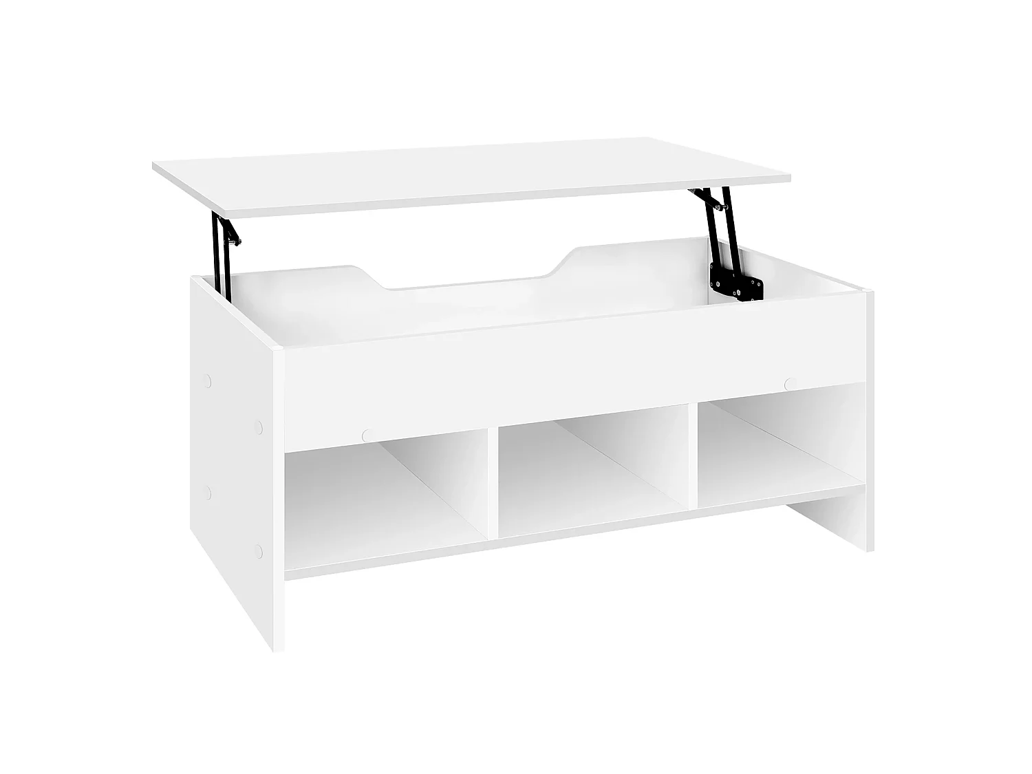 Mesa de centro elevatória em madeira e metal branca, 96 x 51 x 45 cm