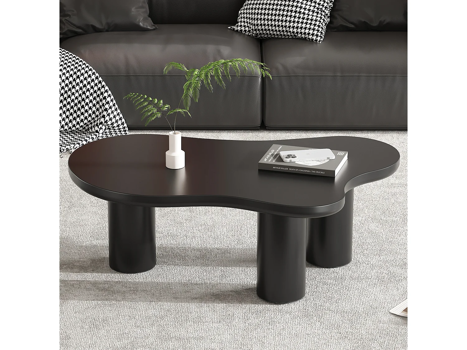 Table basse 107/66/40.5 cm avec forme nuage avec patins feutre MDF noir