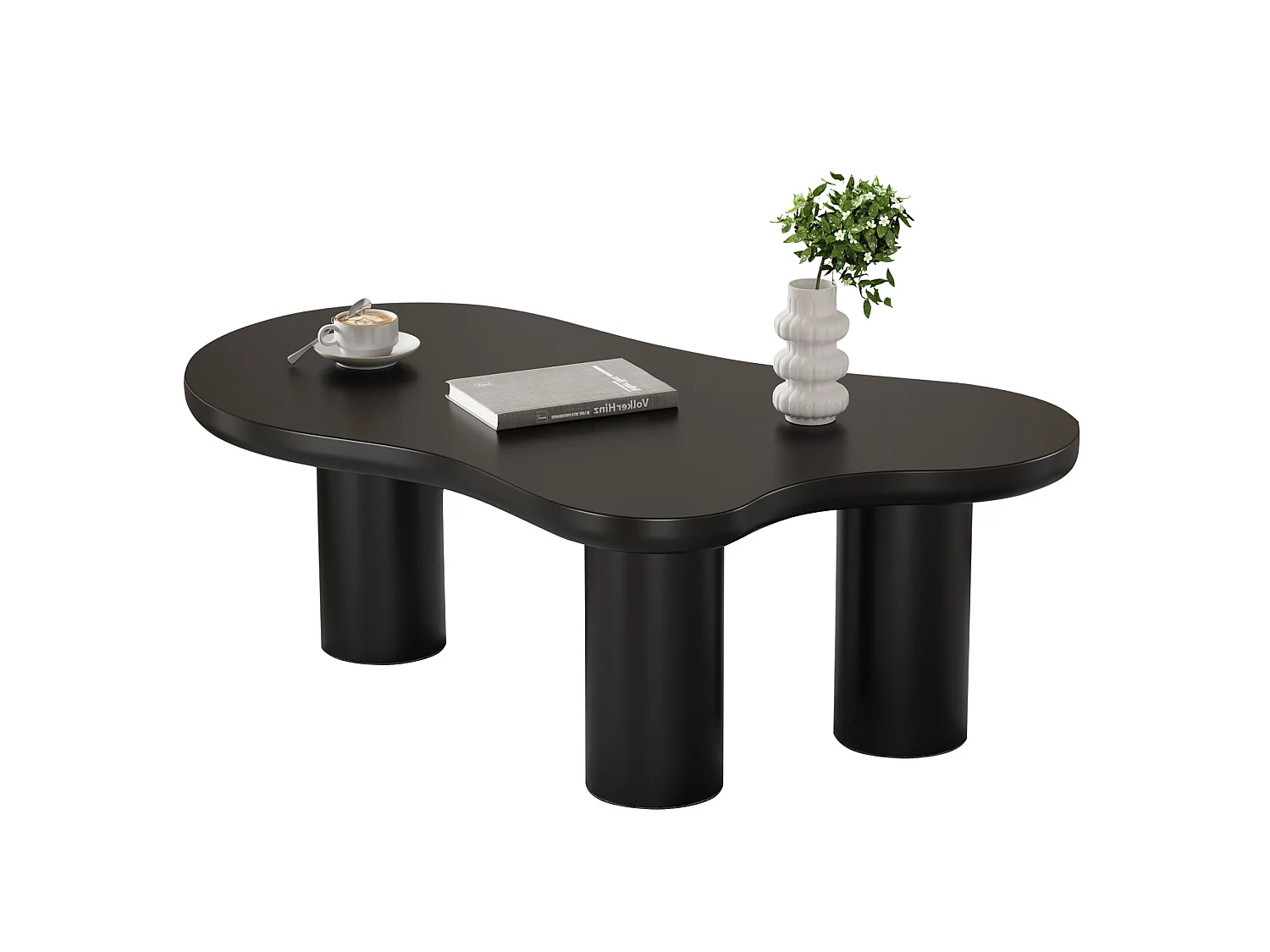 Table basse 107/66/40.5 cm avec forme nuage avec patins feutre MDF noir