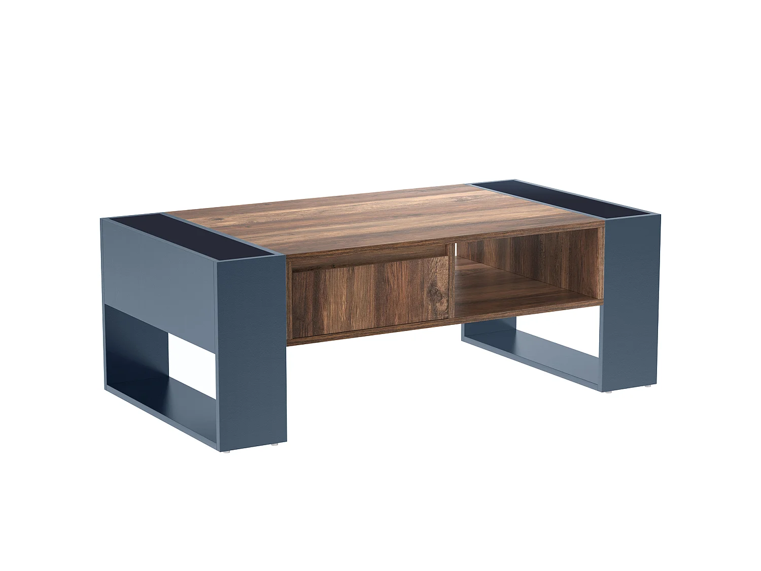 Table basse 111/40/60 cm avec tiroir et rangements doubles Panneaux de particules bois et gris noir