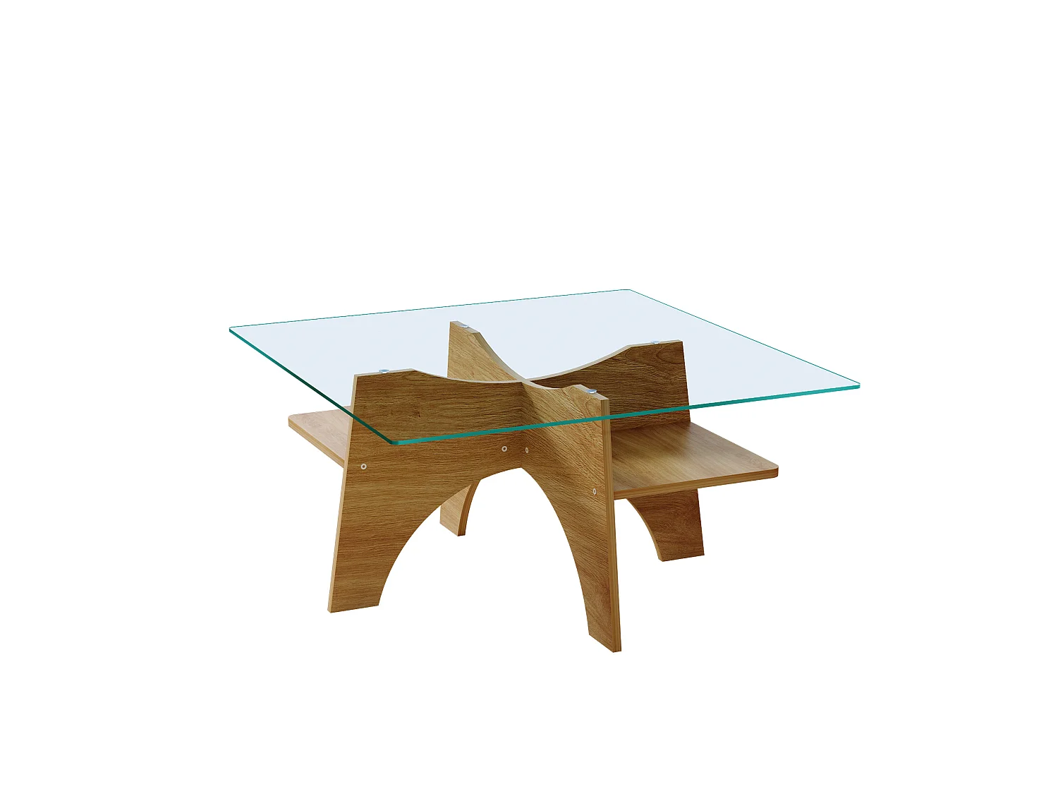 Table basse 80/40/80 cm avec plateau en verre et rangement Verre transparent MDF bois clair