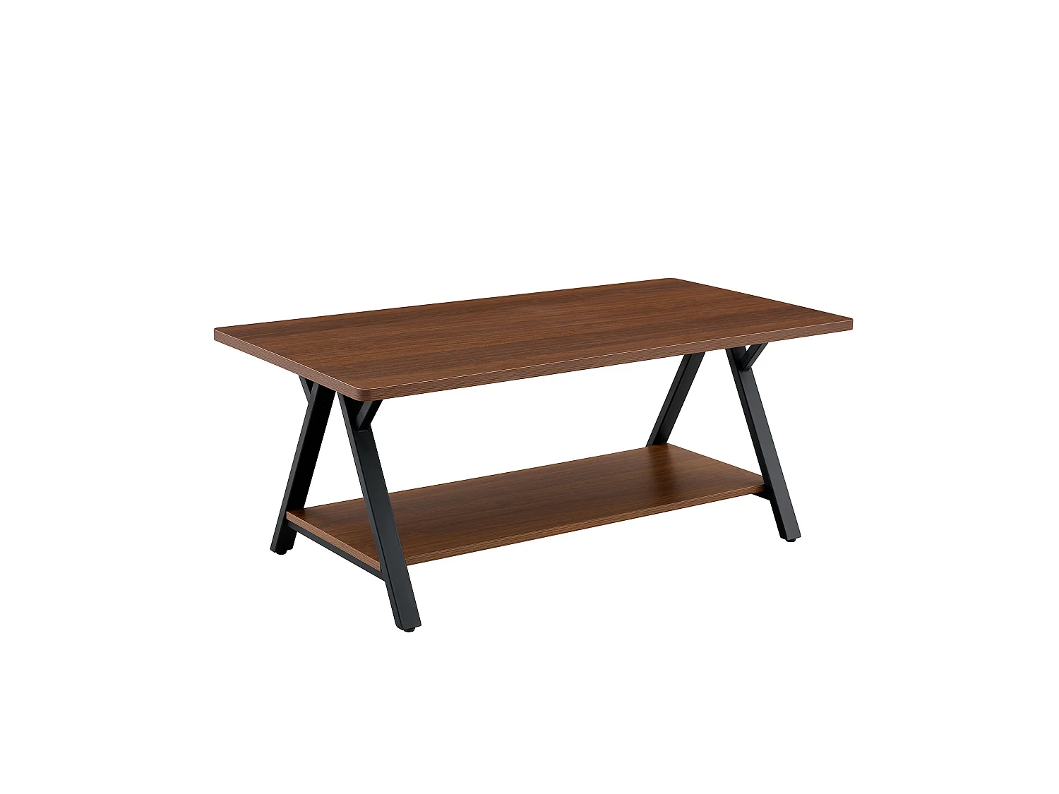 Table basse 110/57/44.5 cm avec étagère de rangement MDF noyer