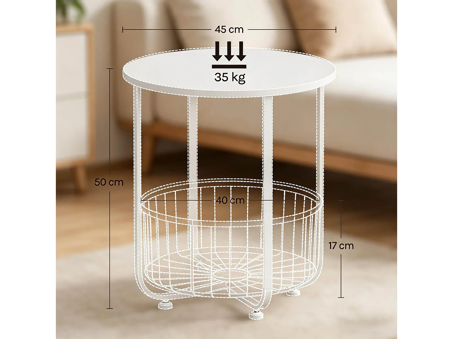 Table d'appoint ronde 45/50 cm avec rangement Métal, toile et bois rose