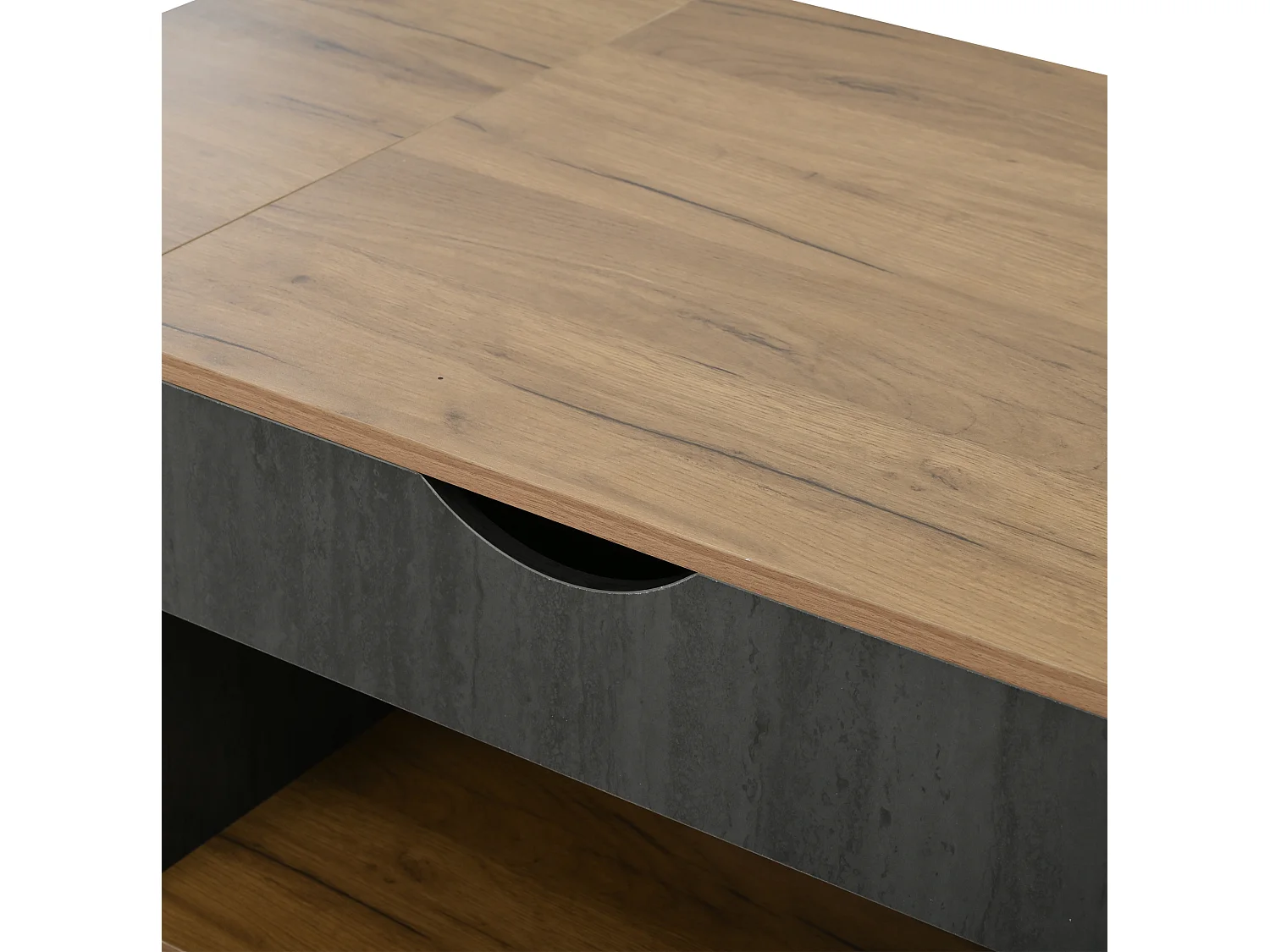 Table basse 109.5/43/59.7 cm avec plateau relevable et rangements MDF gris et brun