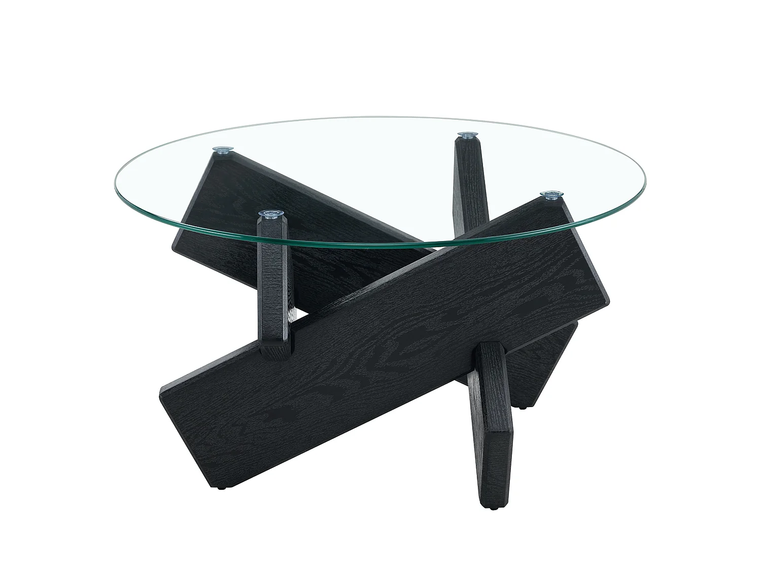 Mesa de centro redonda de MDF y cristal, negra y transparente, 79 x 45 cm