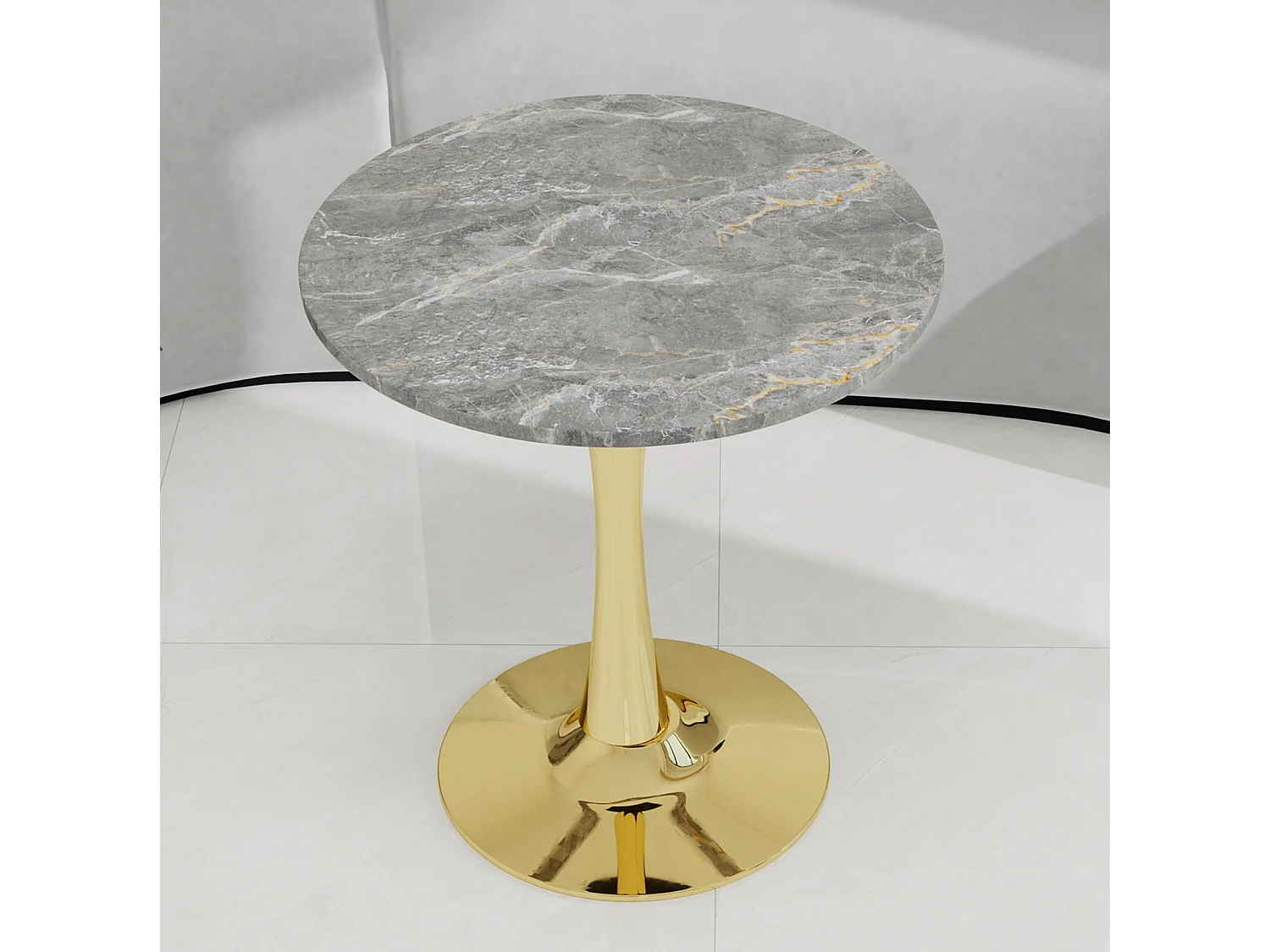 Table basse ronde 70 cm avec lignes épurées Marbre artificiel doré