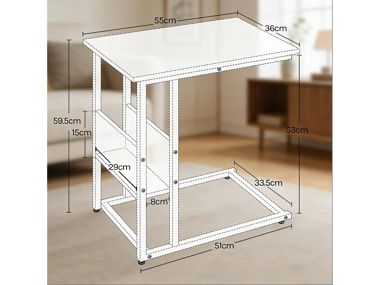 Table d'appoint C 55/59.5/36 cm avec rangement Bois gris