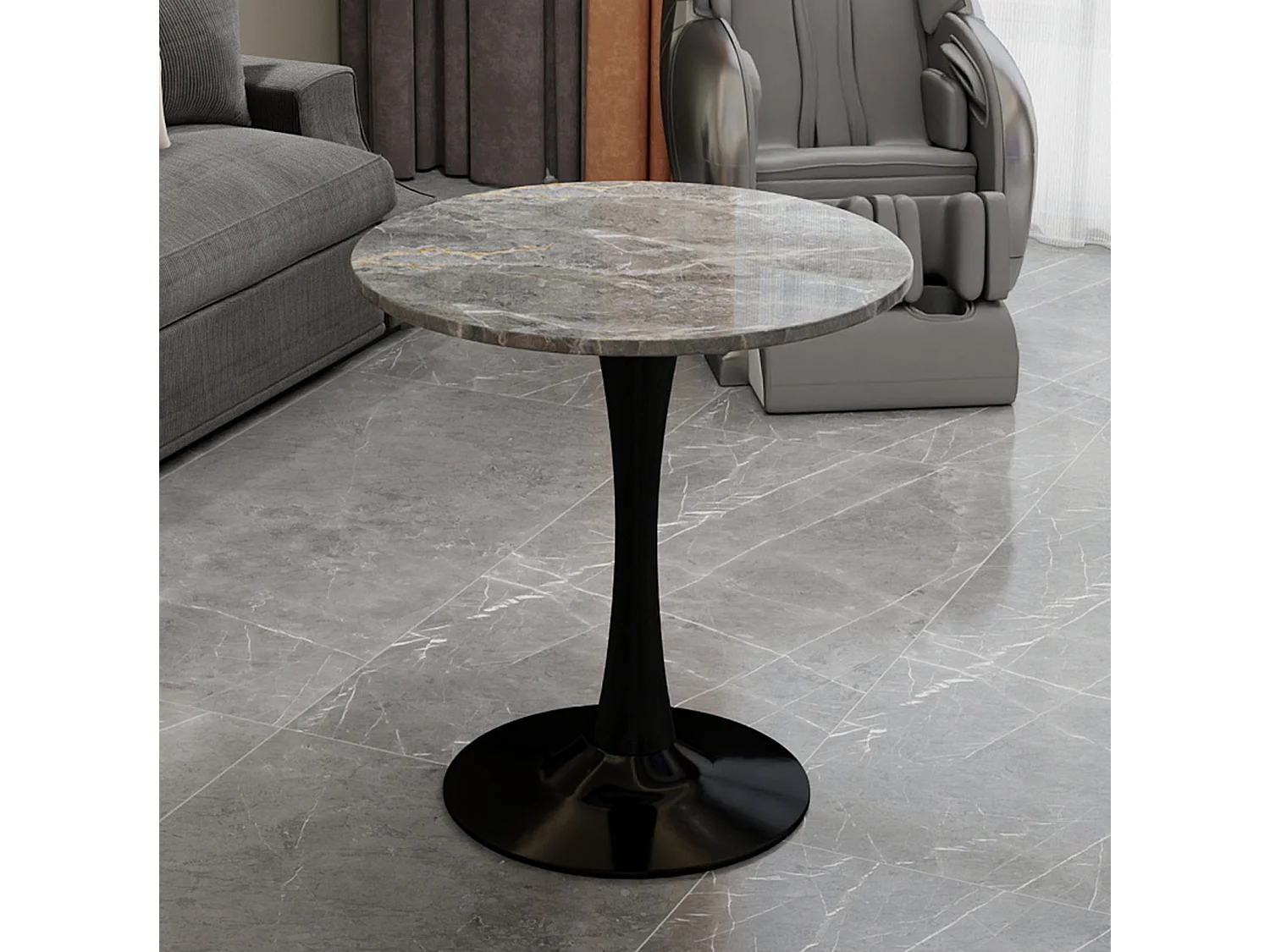 Table basse ronde 70.1 cm avec plateau en marbre artificiel Noir et gris