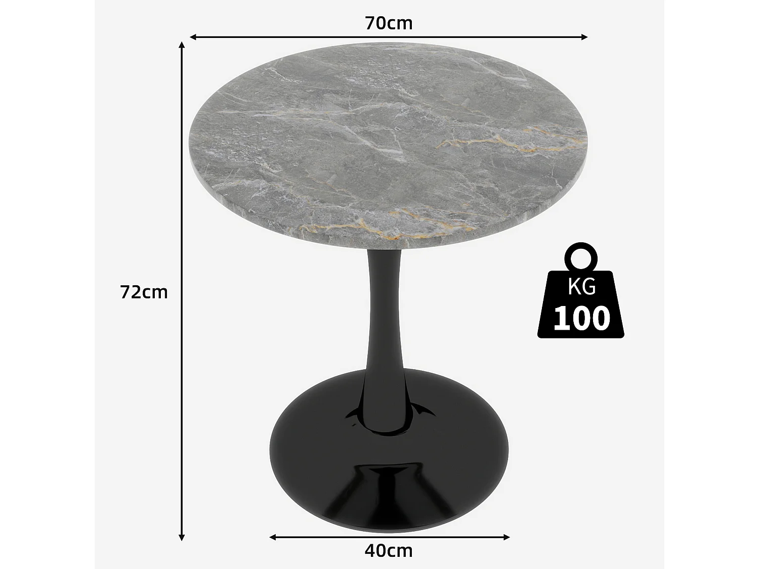 Table basse ronde 70.1 cm avec plateau en marbre artificiel Noir et gris
