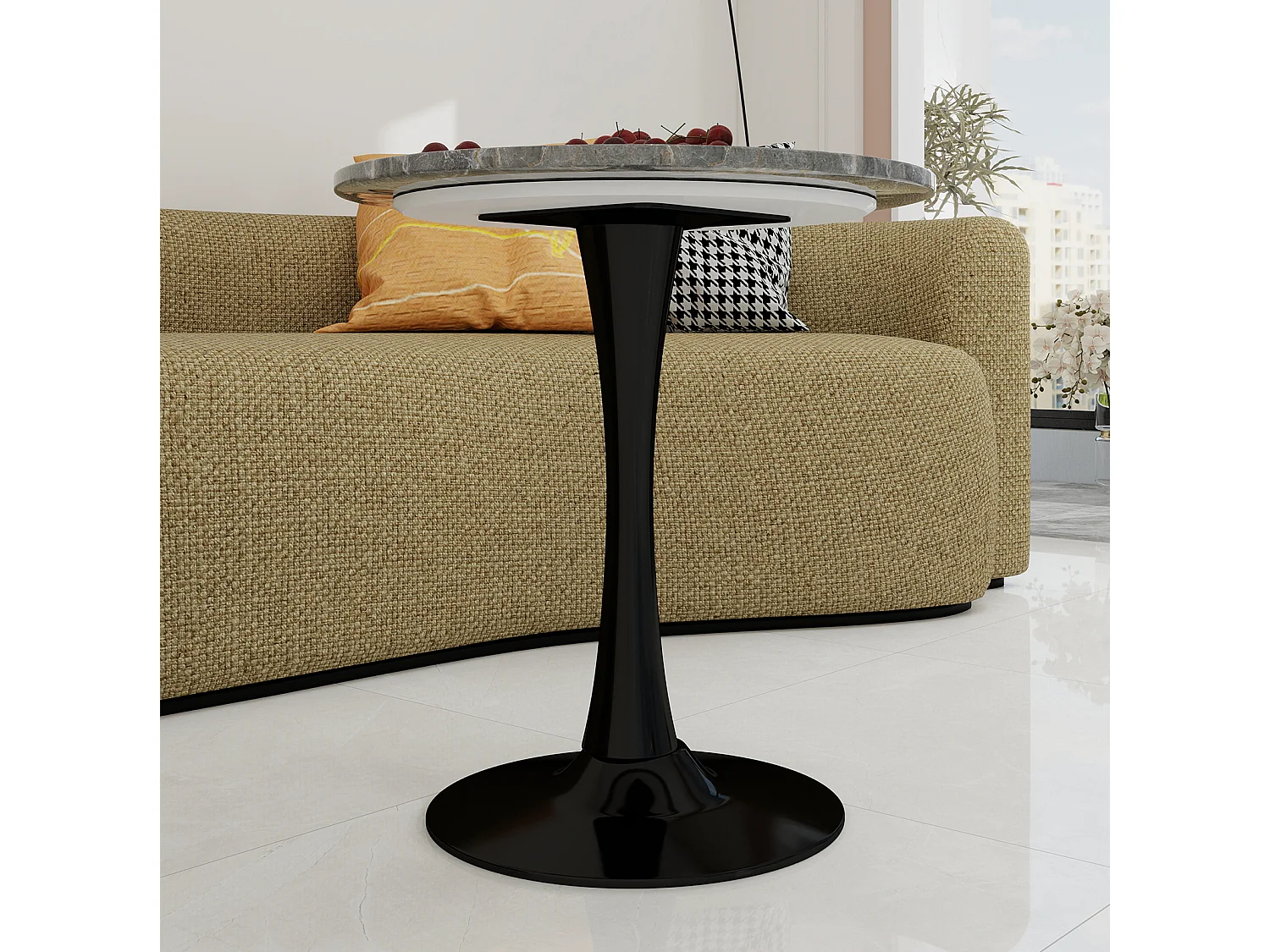 Table basse ronde 70.1 cm avec plateau en marbre artificiel Noir et gris