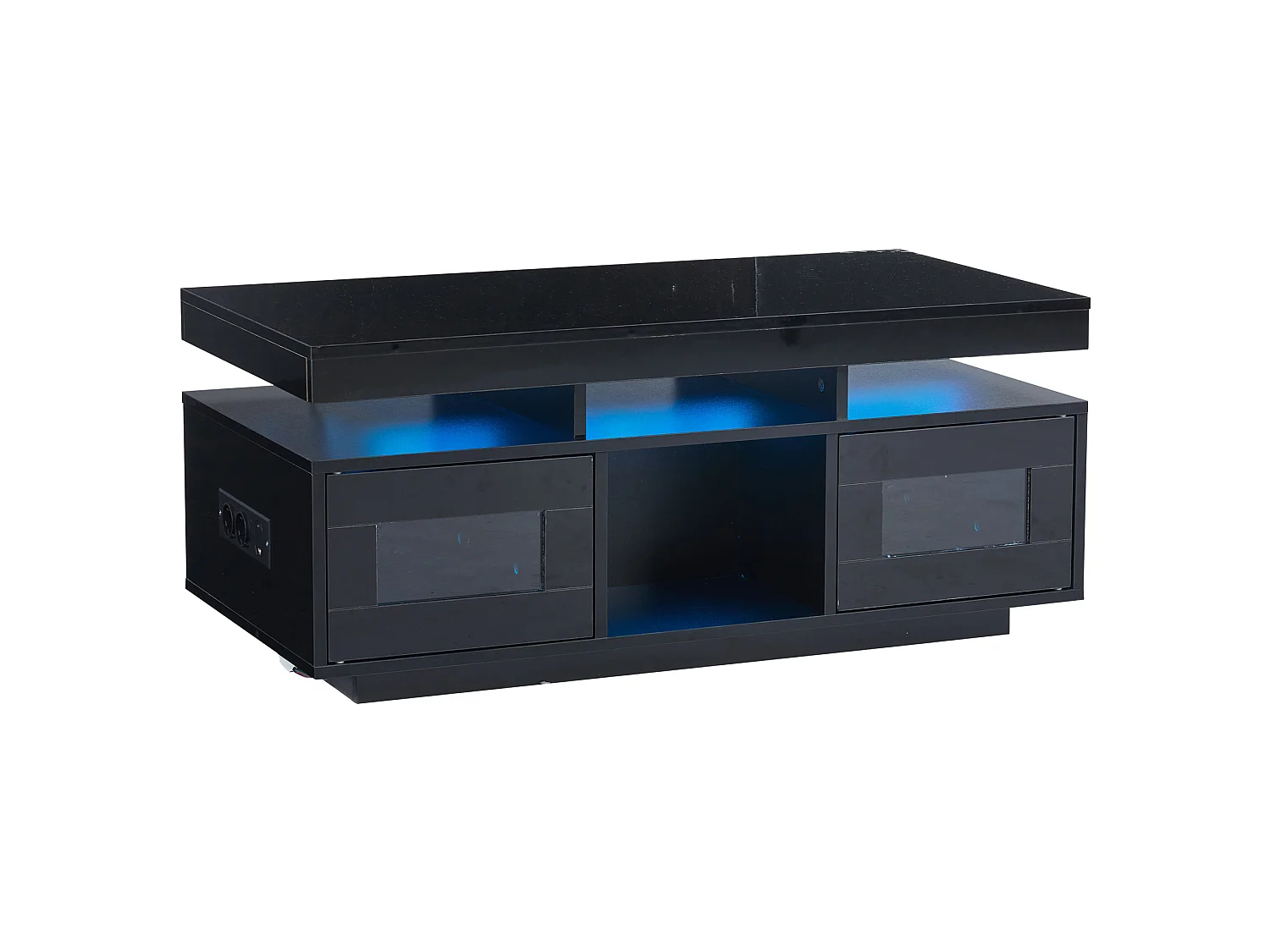 Table basse 100/50/43 cm avec LED, prise et port USB Panneau de particules noir