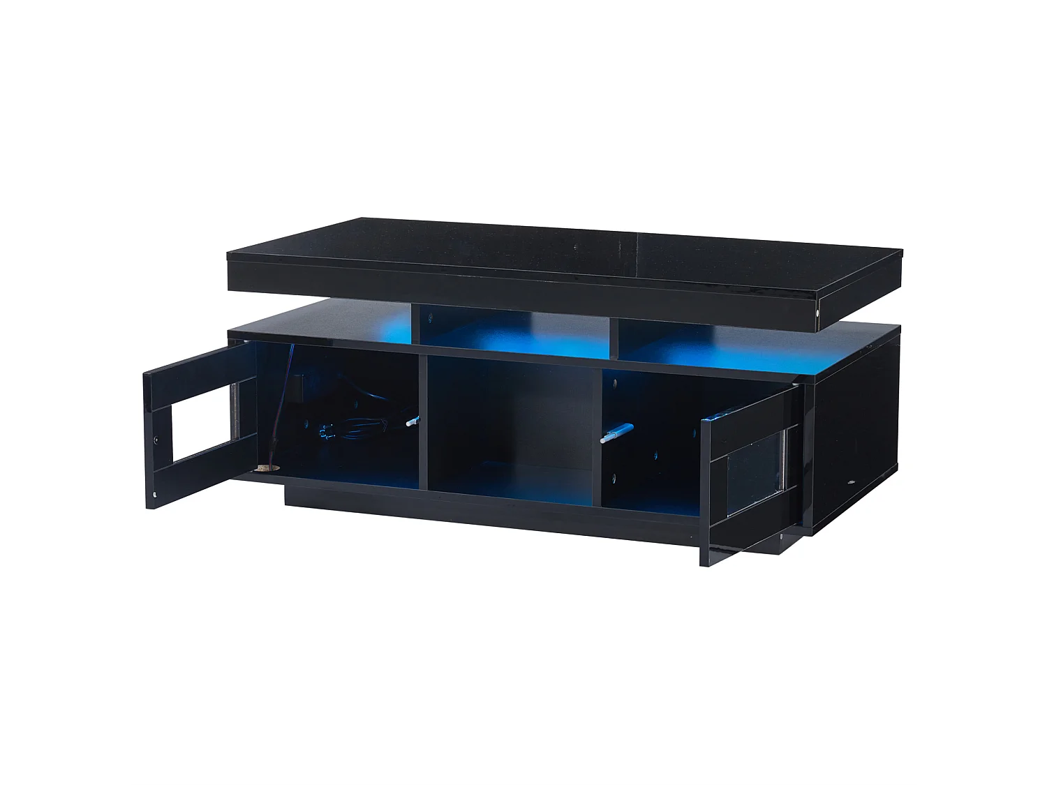 Table basse 100/50/43 cm avec LED, prise et port USB Panneau de particules noir