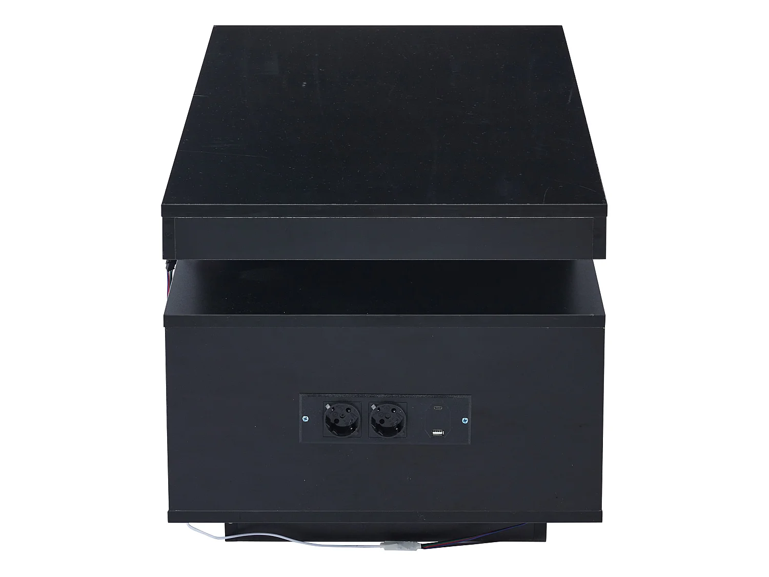 Table basse 100/50/43 cm avec LED, prise et port USB Panneau de particules noir