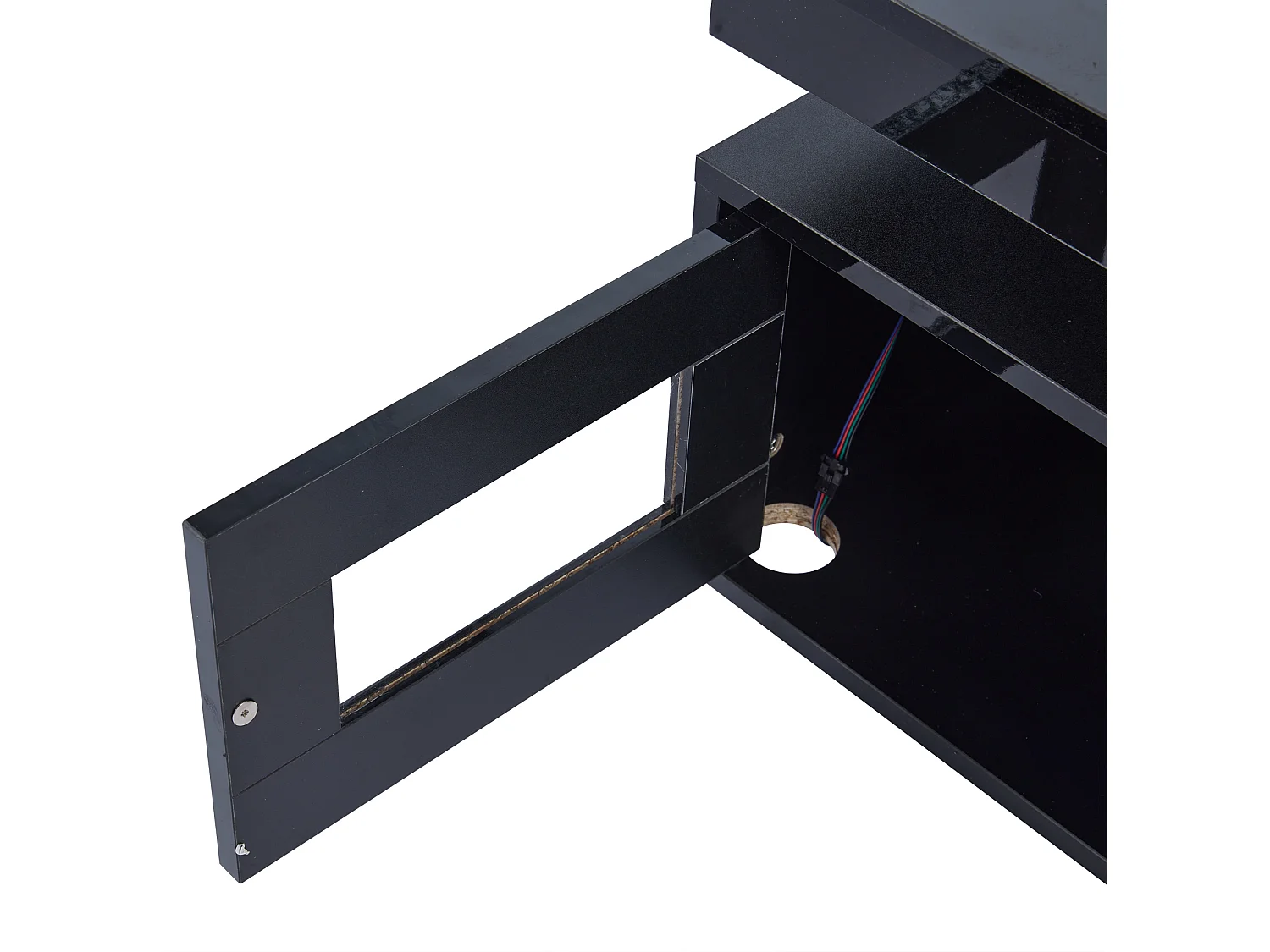 Table basse 100/50/43 cm avec LED, prise et port USB Panneau de particules noir