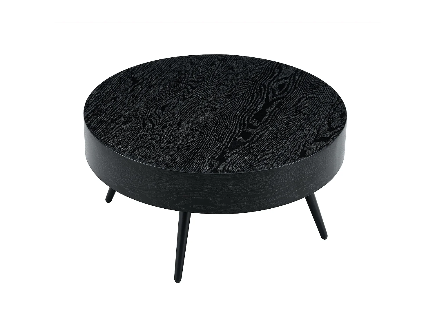 Table basse ronde 70 cm avec pieds réglables MDF aspect bois noir et métal noir