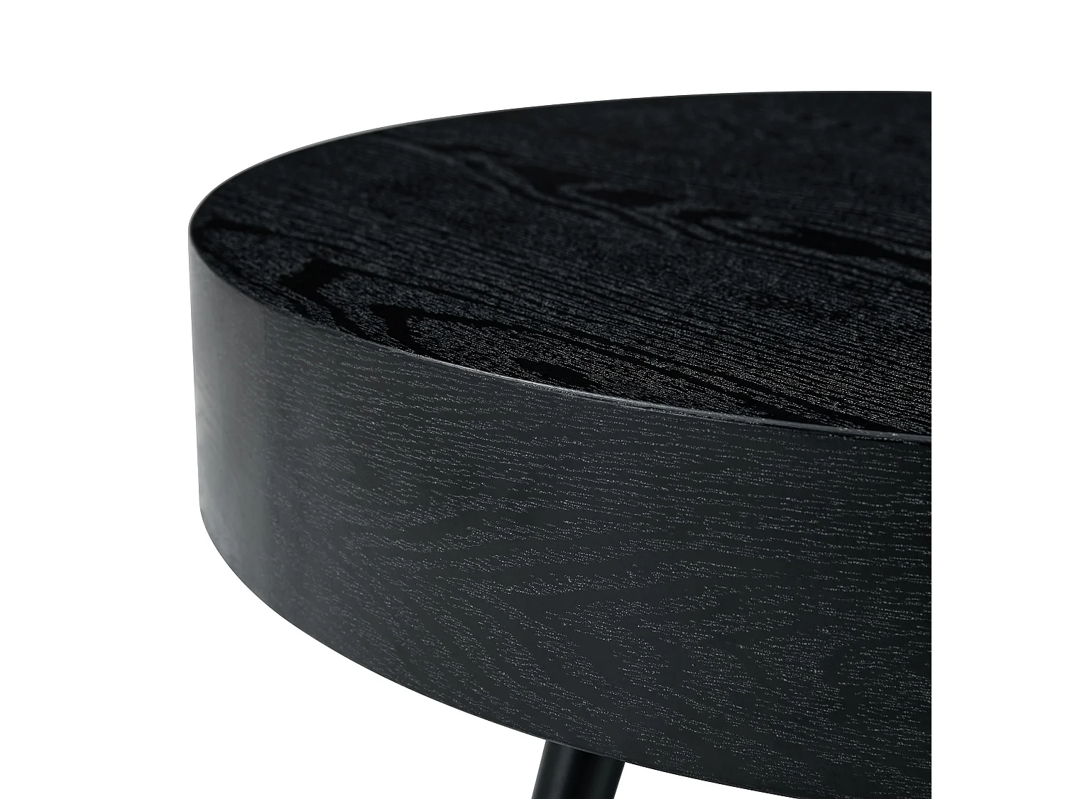 Table basse ronde 70 cm avec pieds réglables MDF aspect bois noir et métal noir