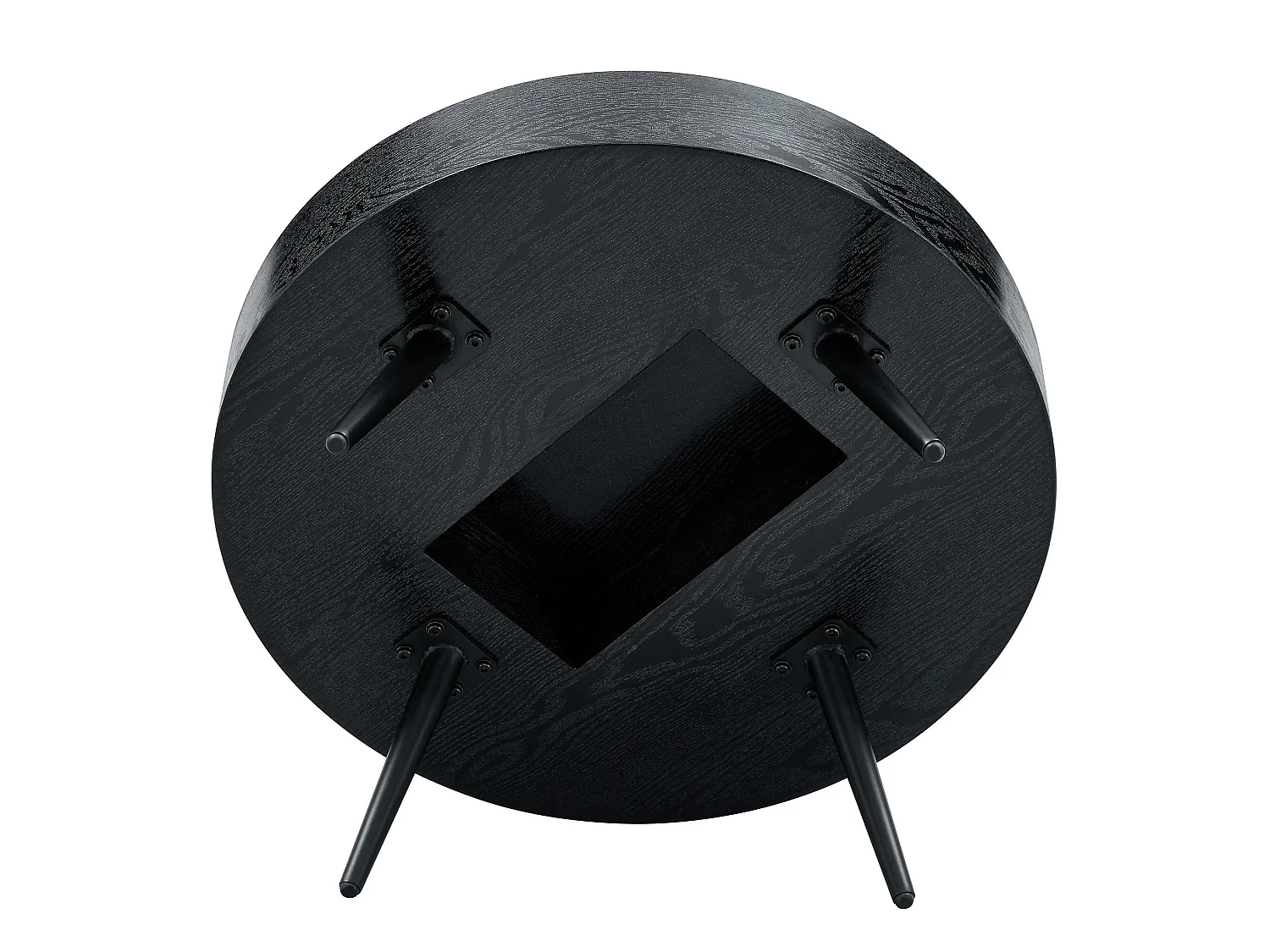 Table basse ronde 70 cm avec pieds réglables MDF aspect bois noir et métal noir