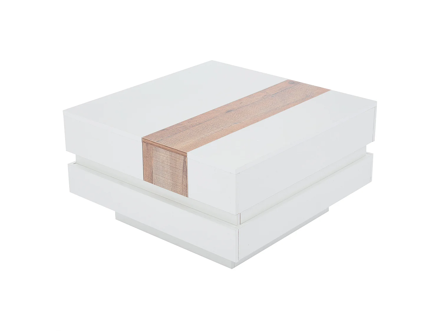 Table basse 70/70/39 cm avec plateau coulissant et rangement dissimulé Panneaux de particules blanc et bois naturel