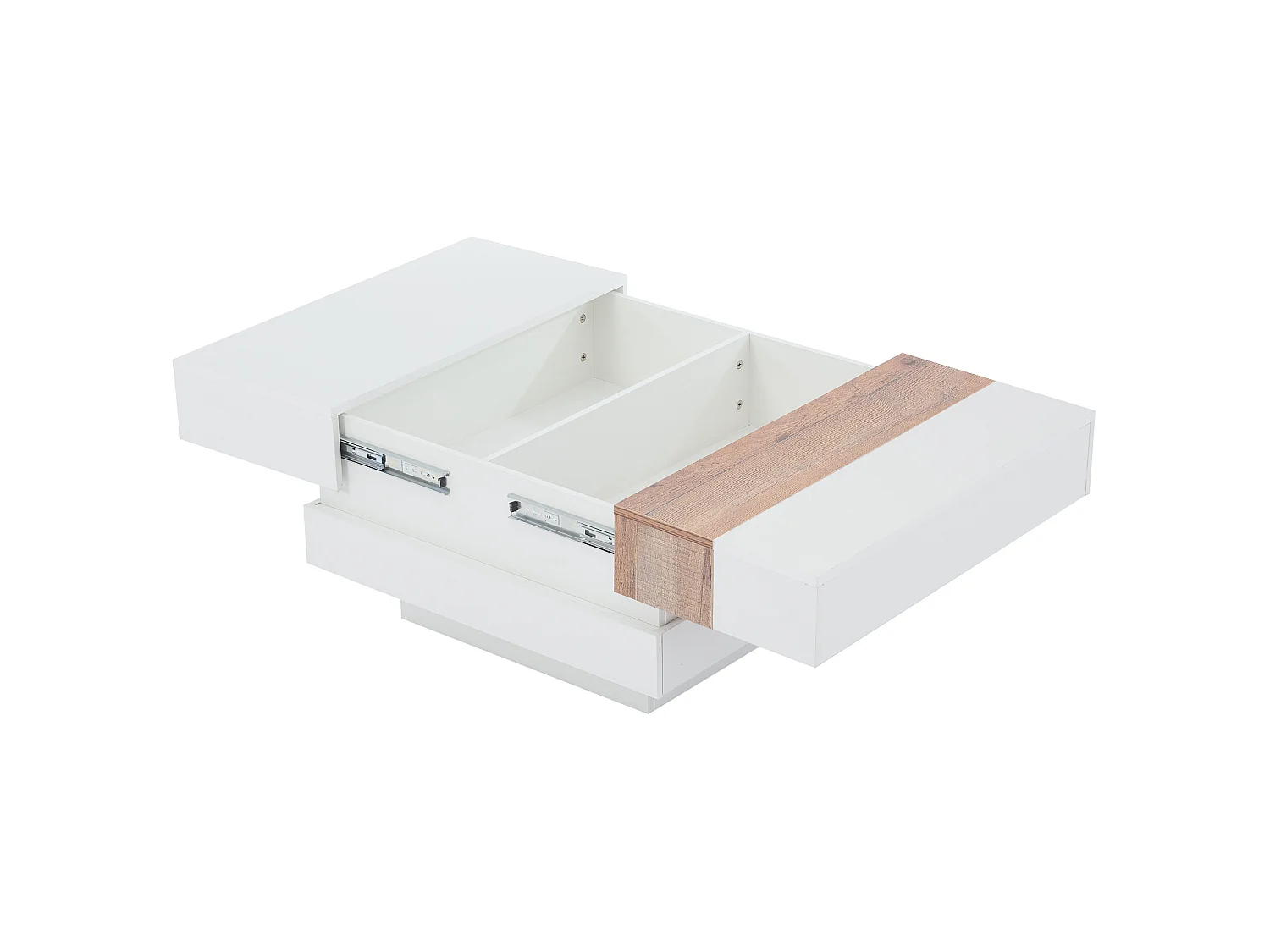 Table basse 70/70/39 cm avec plateau coulissant et rangement dissimulé Panneaux de particules blanc et bois naturel
