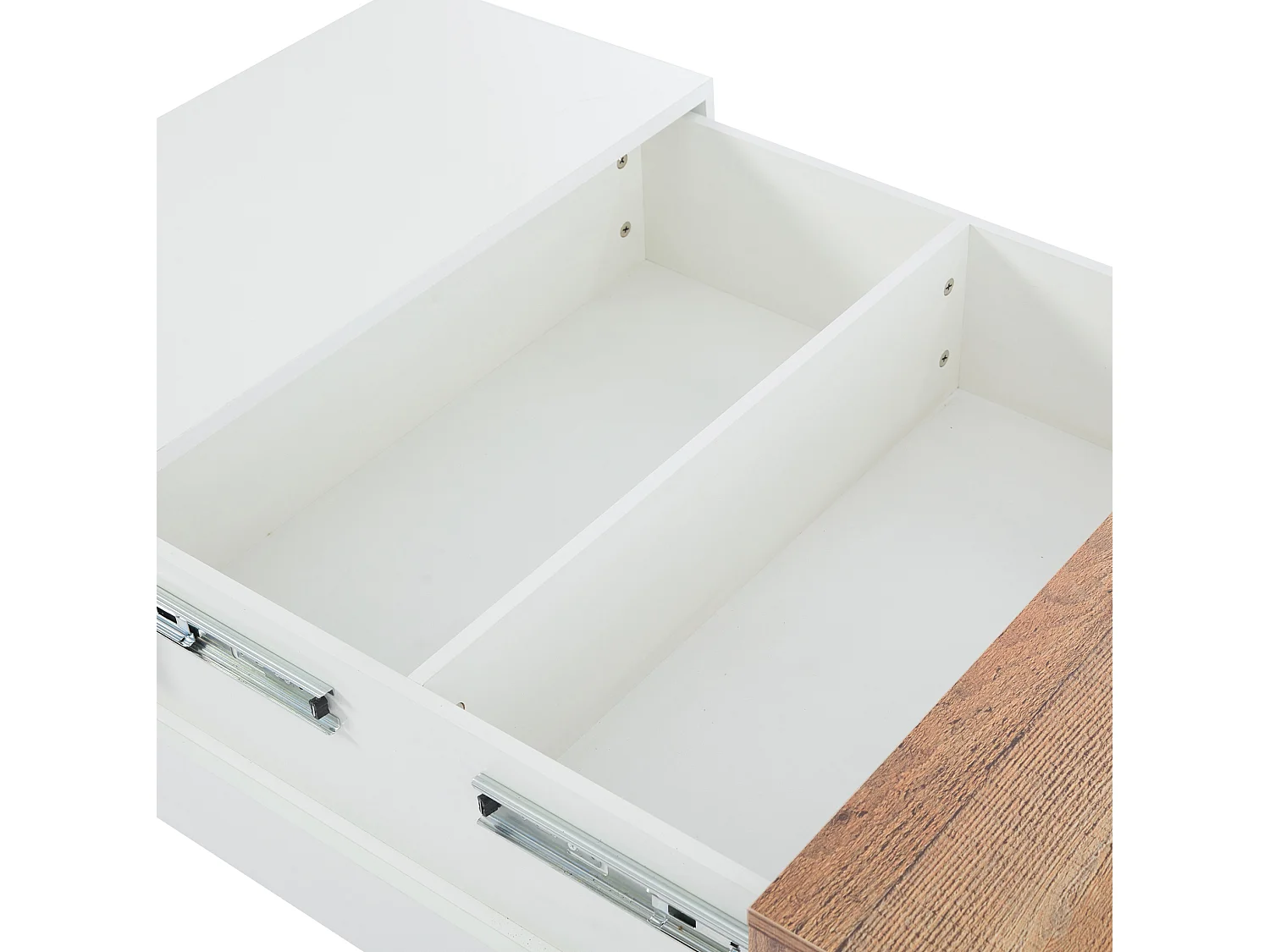 Table basse 70/70/39 cm avec plateau coulissant et rangement dissimulé Panneaux de particules blanc et bois naturel