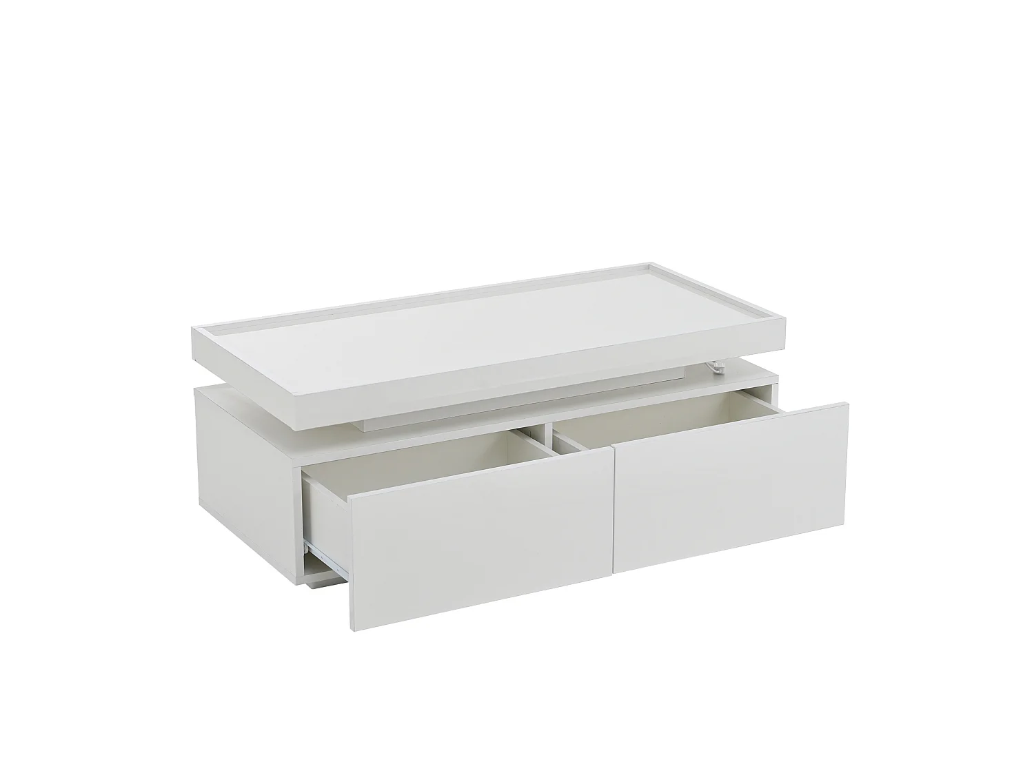 Tavolino da salotto in truciolato bianco lucido 95 x 45 x 35 cm con LED e 2 cassetti