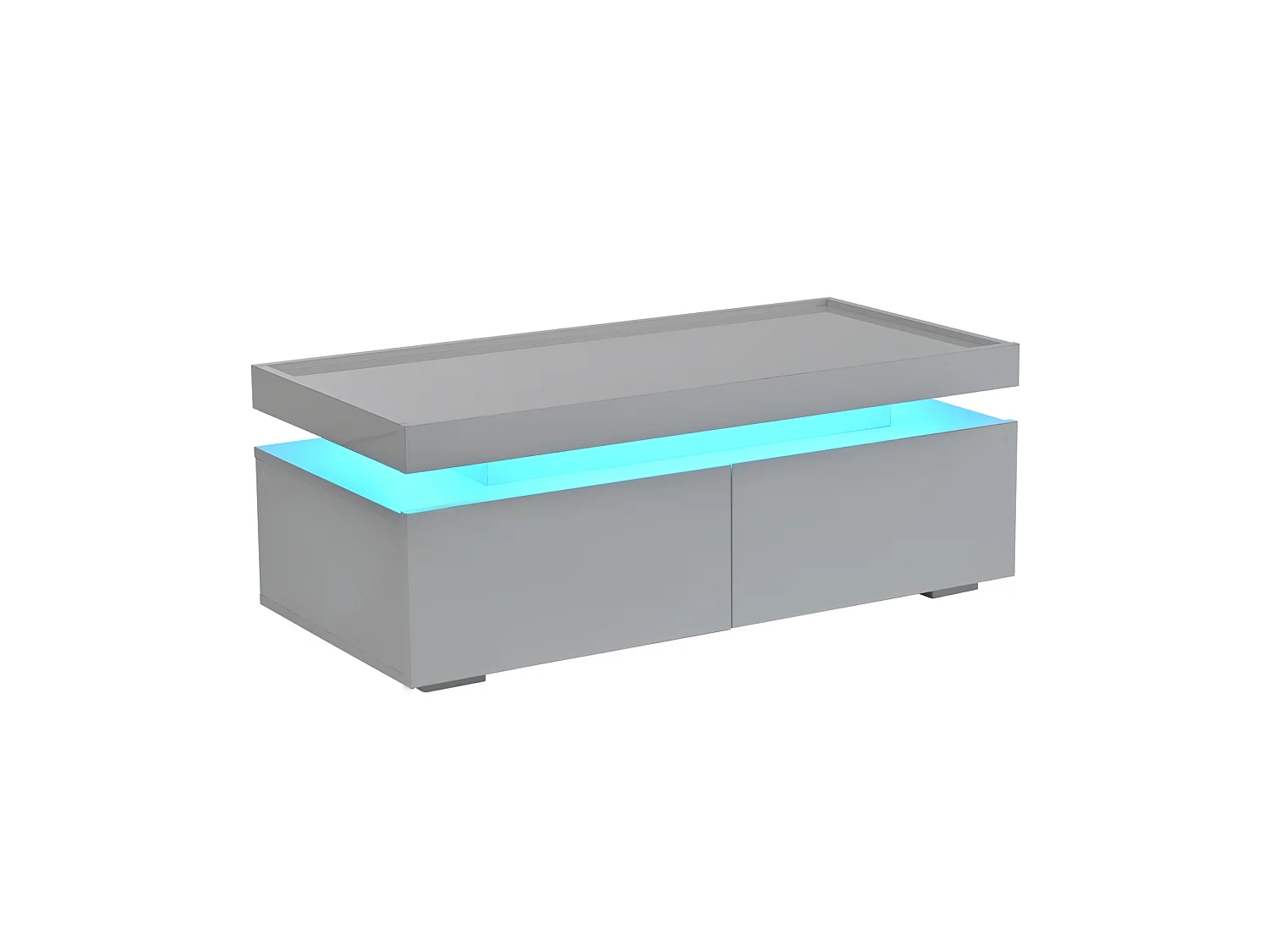 Tavolino da salotto in truciolato bianco lucido 95 x 45 x 35 cm con LED e 2 cassetti