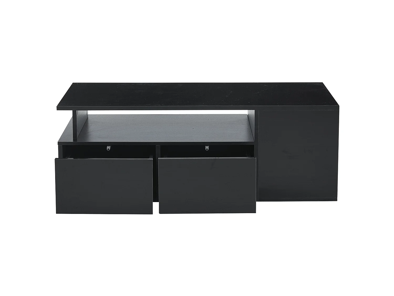 Tavolino da salotto in truciolato nero lucido 100 x 50 x 35 cm con LED e 2 cassetti