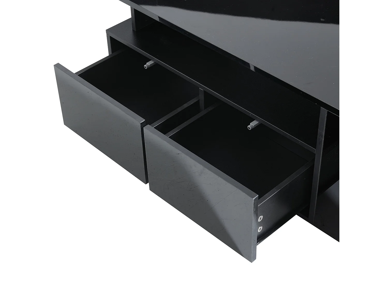 Tavolino da salotto in truciolato nero lucido 100 x 50 x 35 cm con LED e 2 cassetti