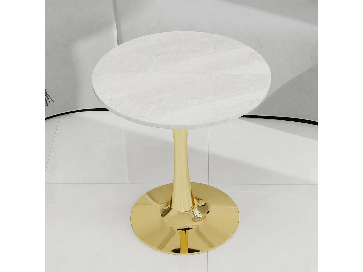 Table basse ronde 70.1 cm avec design minimaliste Marbre artificiel doré et blanc