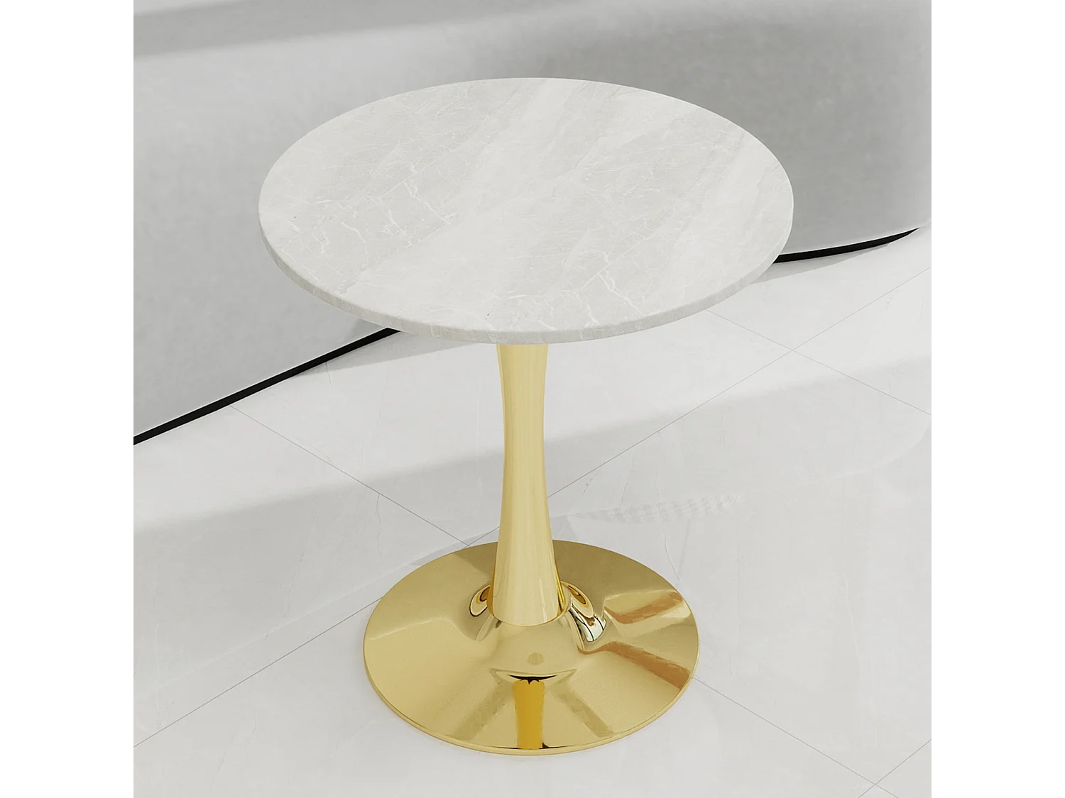 Table basse ronde 70.1 cm avec design minimaliste Marbre artificiel doré et blanc
