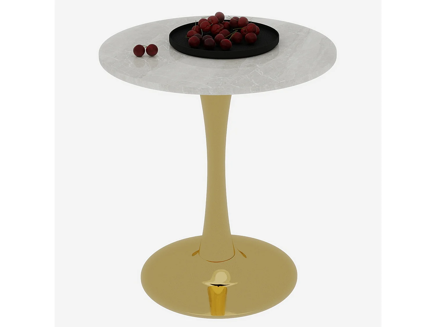 Table basse ronde 70.1 cm avec design minimaliste Marbre artificiel doré et blanc