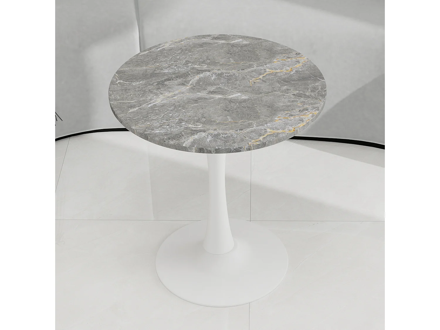 Table basse ronde 70.1 cm avec plateau effet marbre Marbre artificiel blanc antique et gris